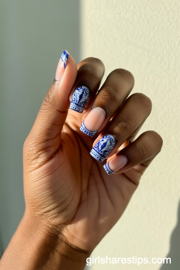 Italian Ceramic Tile Tip Nails in Blue and White