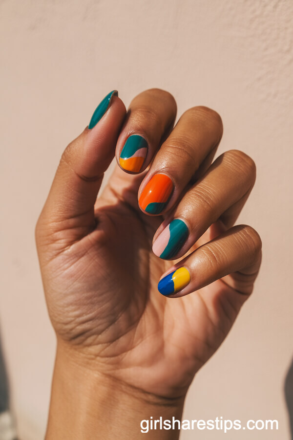 Cinque Terre Bright Color Block Oval Nails
