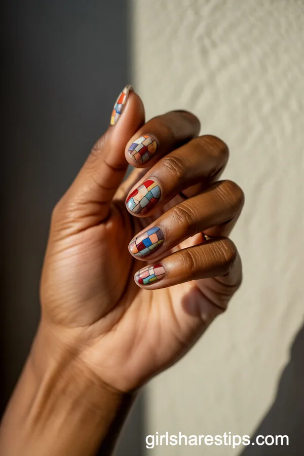 Venetian Glass-Inspired Colorful Mosaic Nails
