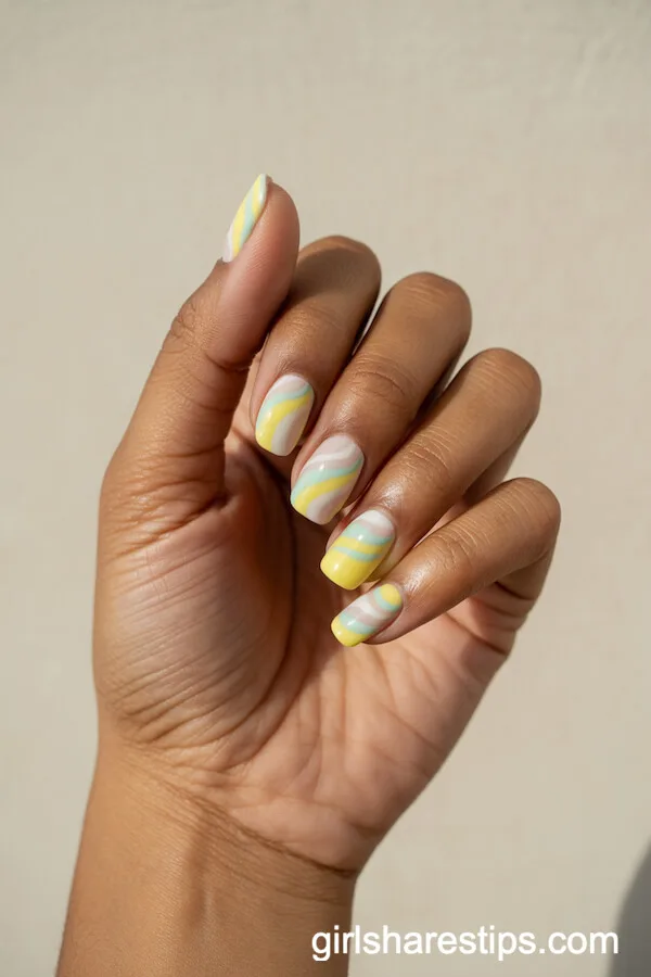 Lemon Gelato-Inspired Pastel Swirl Nails