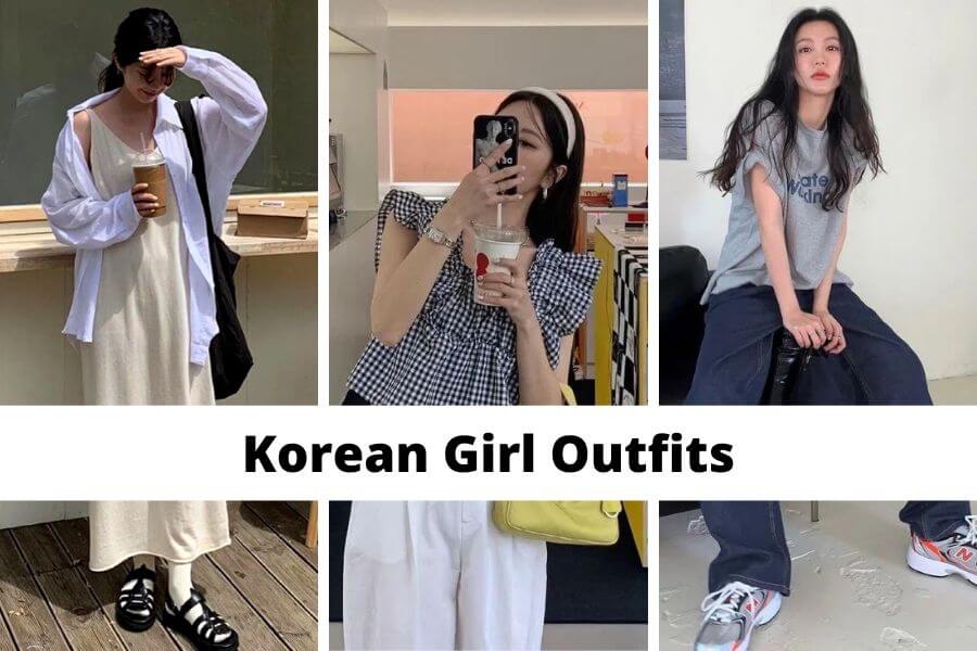 collage of Korean girl outfits