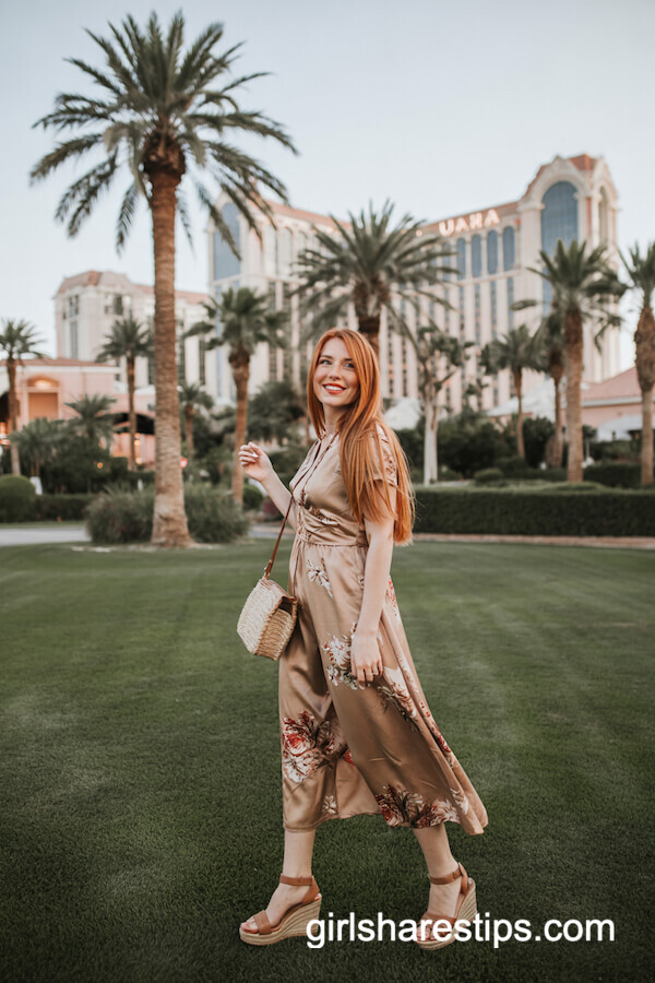 Silk Floral Midi Dress & Wedge Sandals