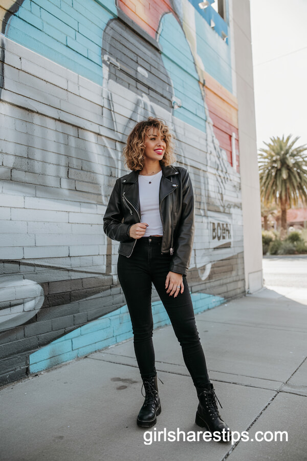 Moto Jacket, Skinny Jeans & Combat Boots