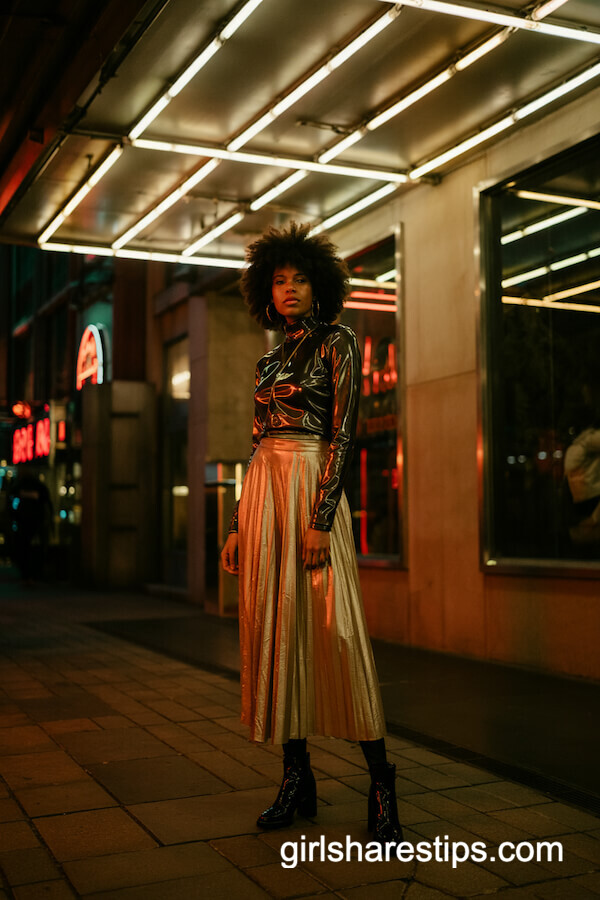 Gold Pleated Skirt & Black Turtleneck