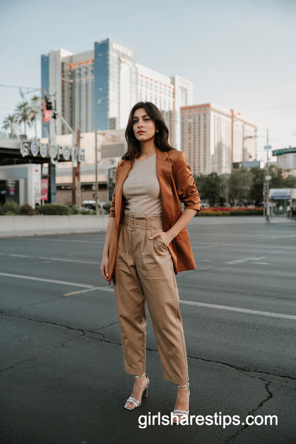 Tan Paperbag Pants & Burnt Orange Blazer