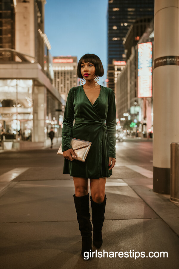 Emerald Velvet Dress & Knee-High Boots