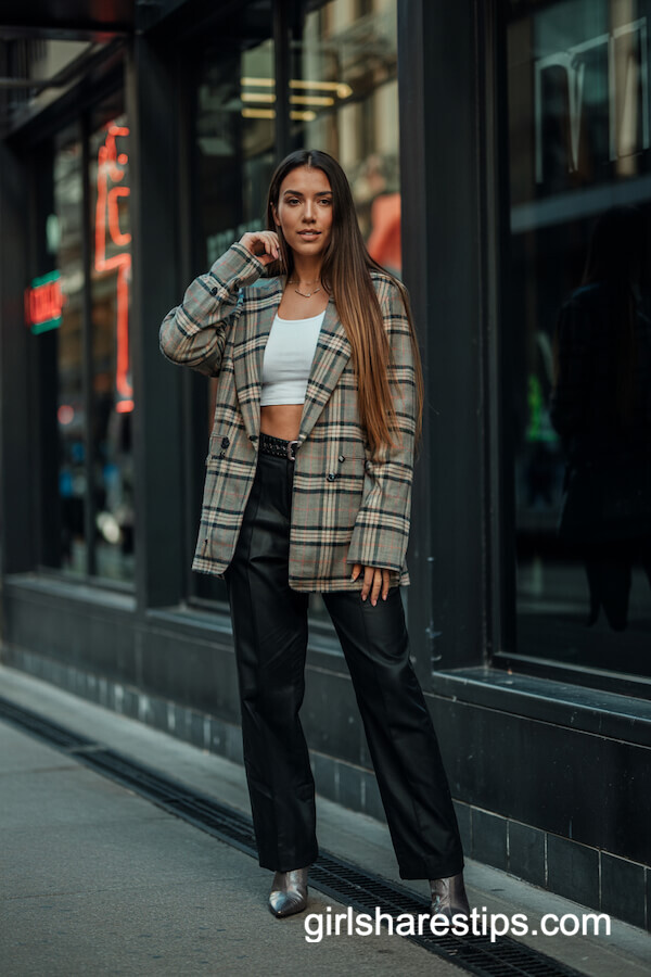 Plaid Blazer & Black Trousers