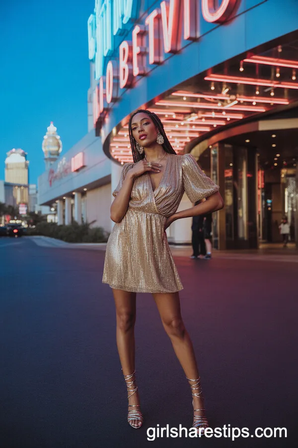 Glamorous Gold Mini Dress Strappy Heels