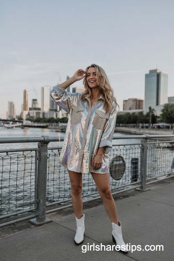 Sequin Shirt Dress & Ankle Boots