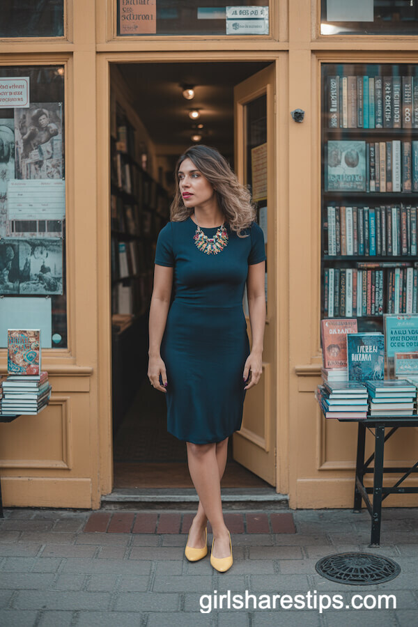 Simple Navy Dress with Statement Necklace