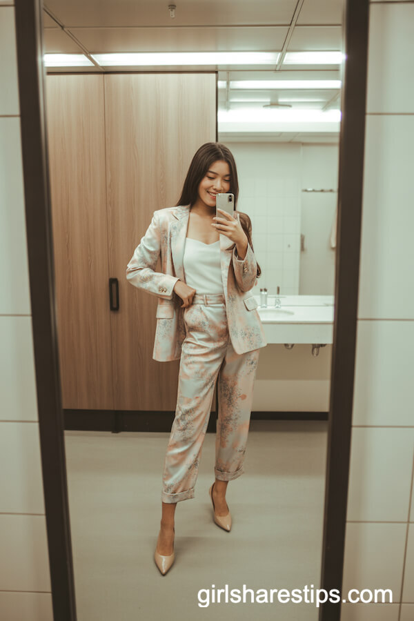 Pastel Floral Suit Set with Pumps