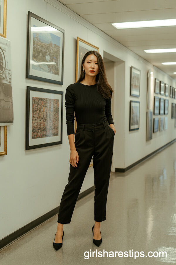 Black Fitted Top with Ankle Trousers
