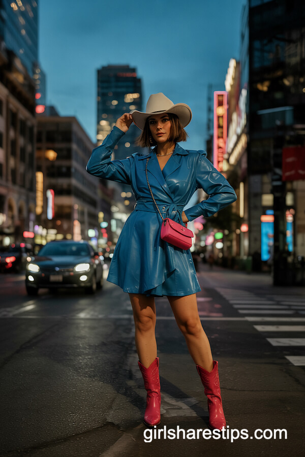 Electric Blue Wrap Dress & Red Western Boots