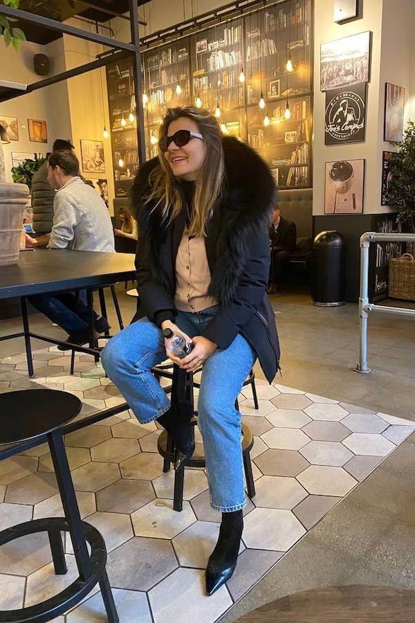 Black Fur Collar Parka with Jeans