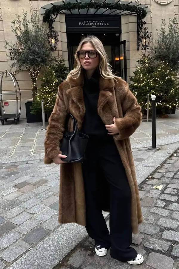 Long Brown Faux Fur Coat