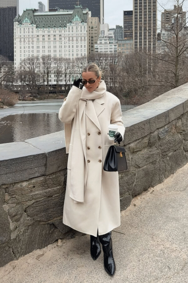 White Wool Coat and Scarf