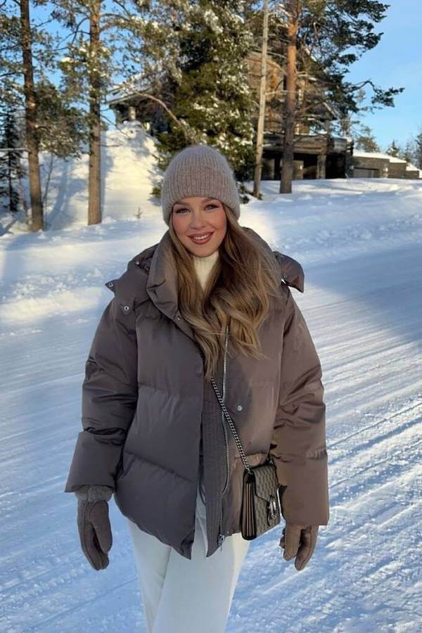 Puffer Jacket and Knit Beanie