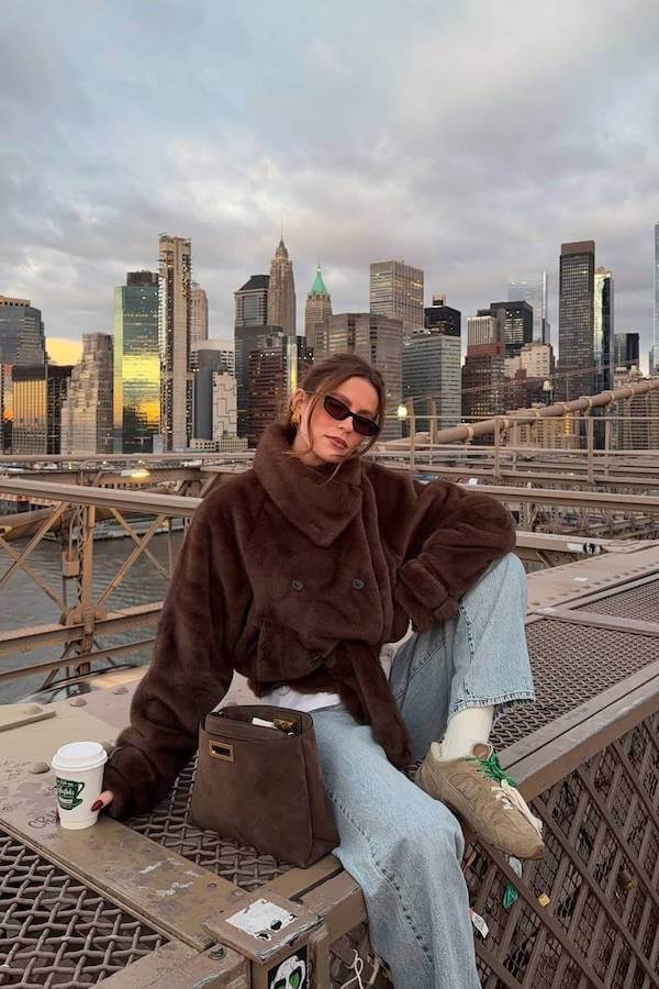 Cropped Faux Fur Jacket with Jeans