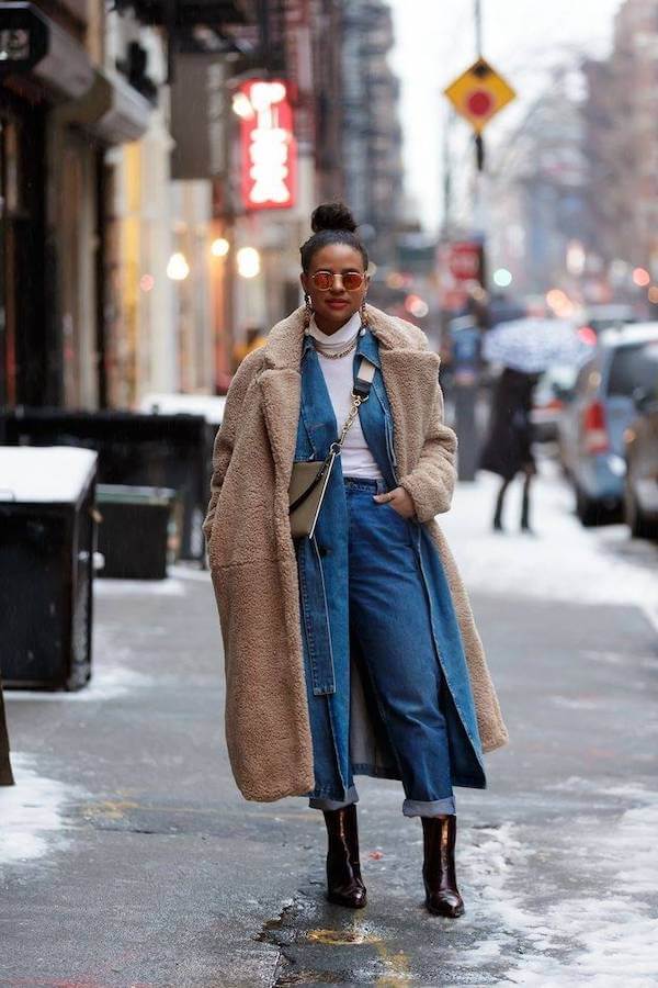 Teddy Coat with Denim on Denim