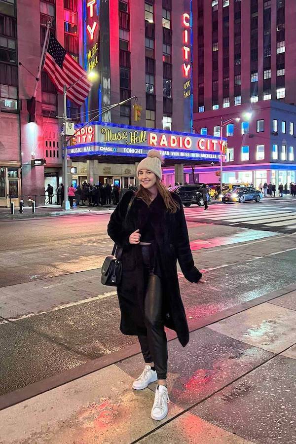 Black Faux Fur Coat with Leather Leggings