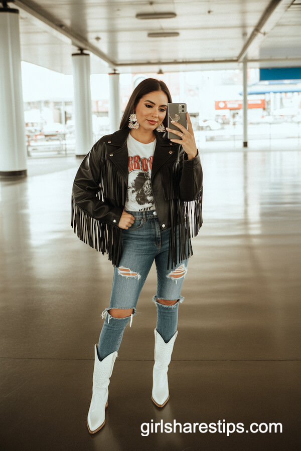 Leather Fringe Jacket Cowgirl Boots