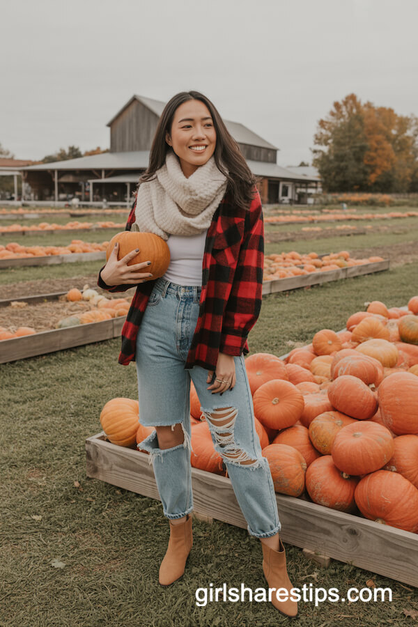 Red Plaid Flannel with Distressed Jeans