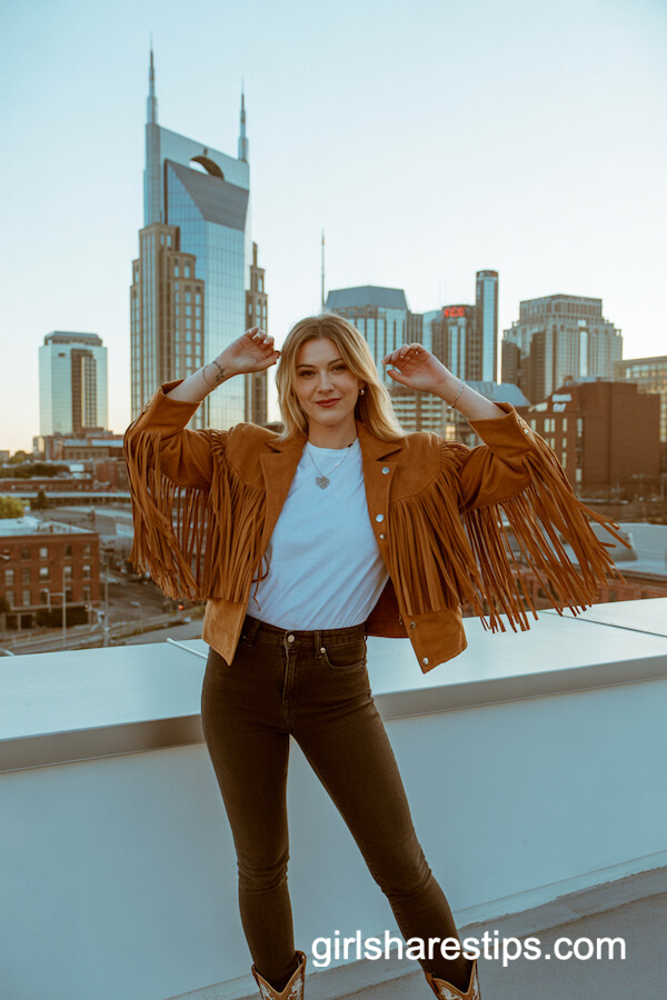 Tan Suede Fringe Jacket and Cowboy Boots
