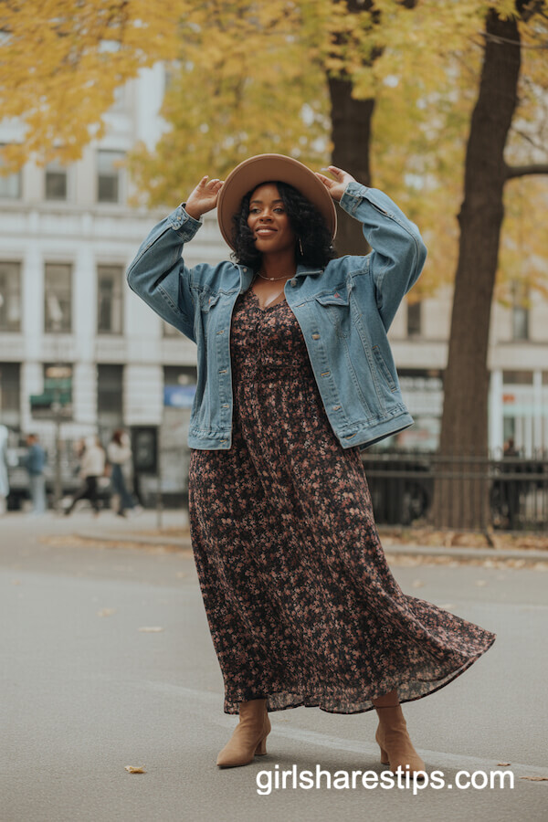 Floral Maxi Dress with Denim Jacket