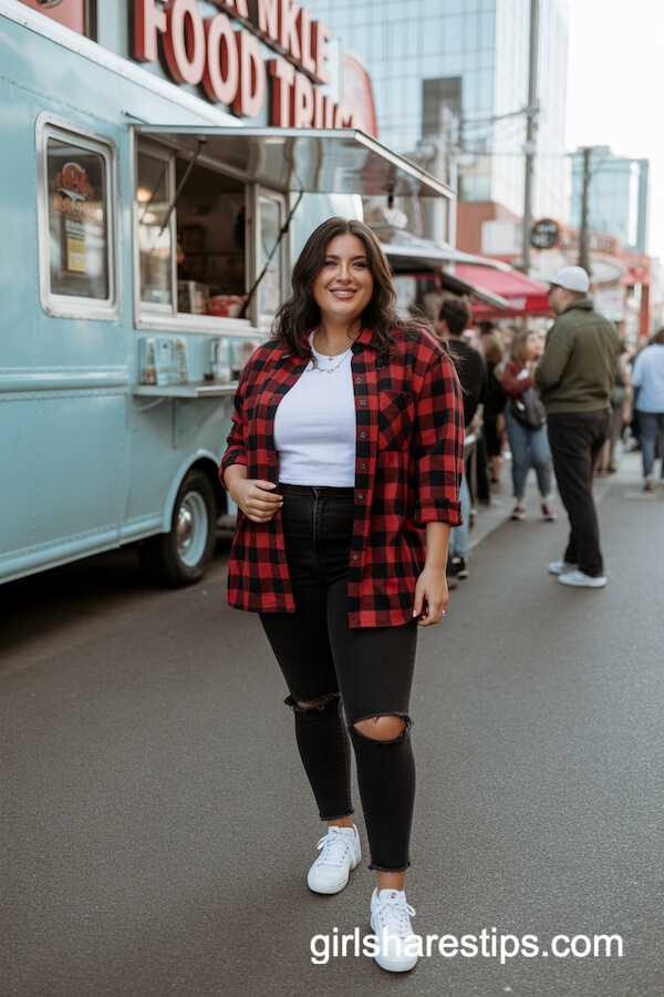 Red Check Flannel and White Sneakers