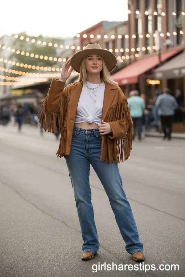Classic Fringe Jacket and Cowboy Boots Outfit