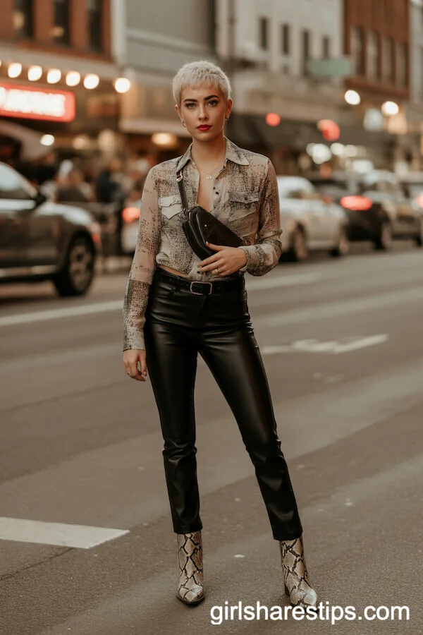 Faux Leather Pants and Western Shirt Ensemble
