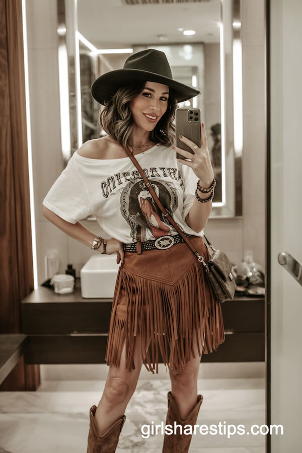 Western Hat & Fringe Mini Skirt Nashville Night