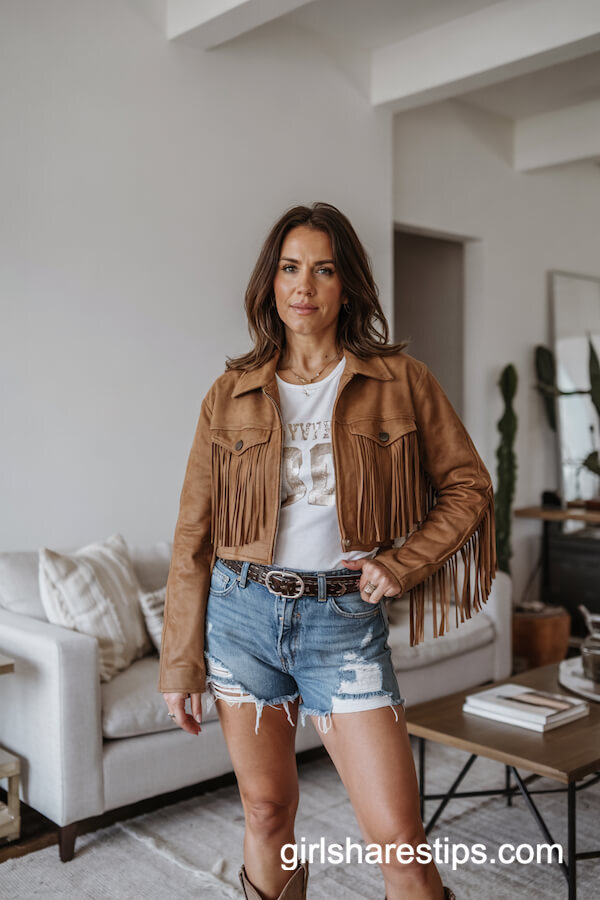 Suede Fringe Jacket & Graphic Tee Combo