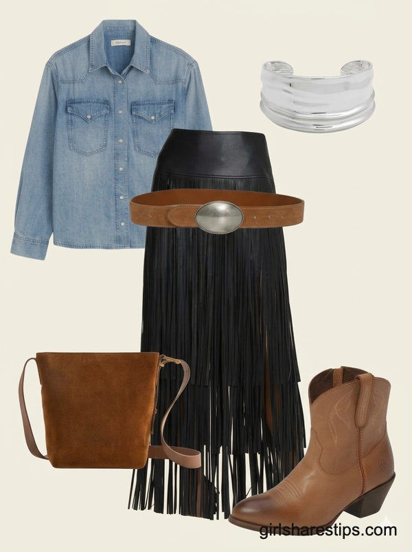 Western-Inspired Denim and Fringe Elegance