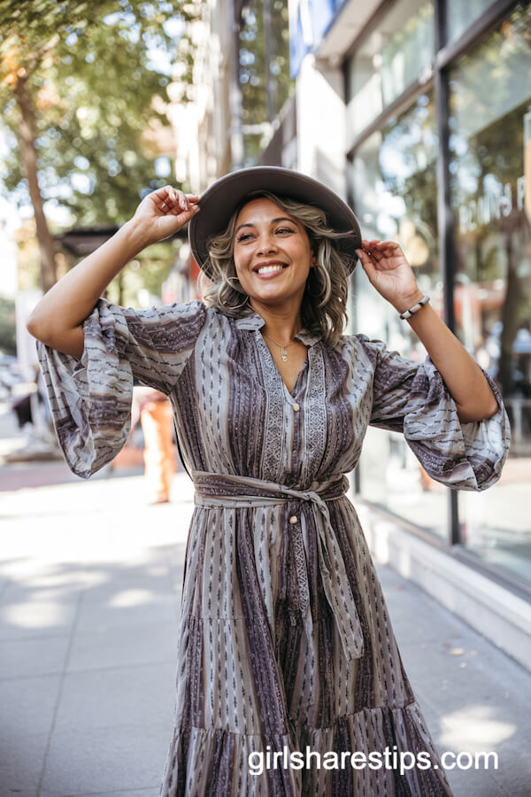 Bohemian Maxi Dress with Belt and Hat
