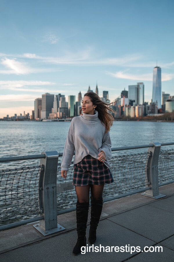 Turtleneck Sweater with Plaid Mini Skirt