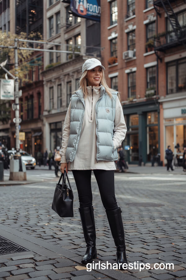 Puffer Vest Layered over Cozy Sweater