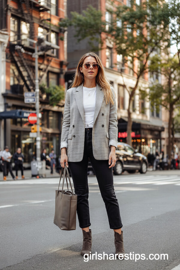 Plaid Blazer with Cropped Jeans and Ankle Boots