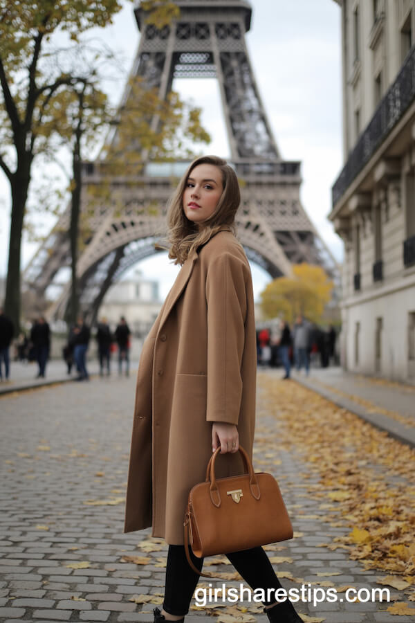Camel Coat with Black Skinny Jeans and Ankle Boots