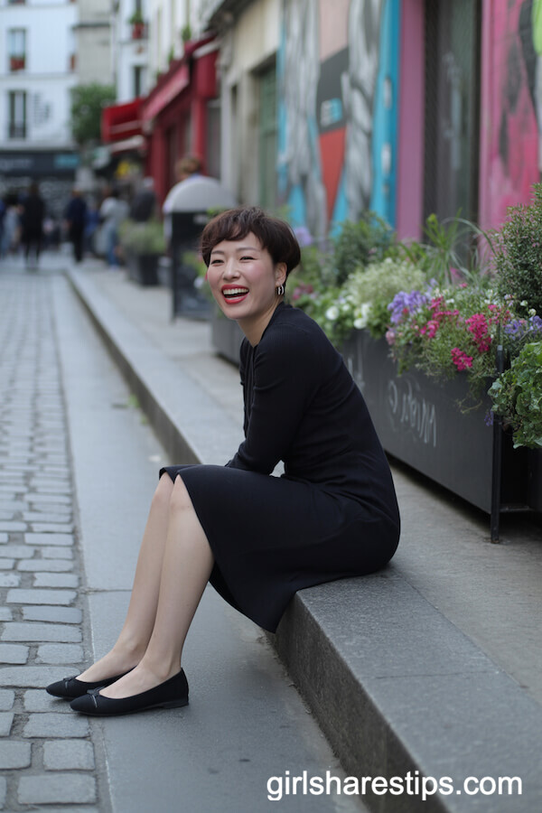 Little Black Dress and Ballet Flats on Montmartre Steps