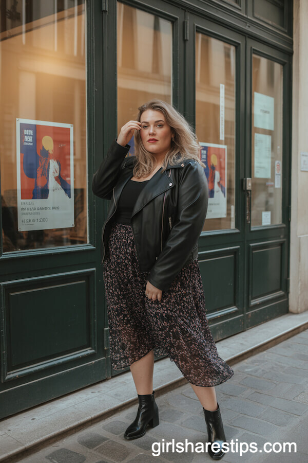 Black Moto Jacket and Floral Skirt