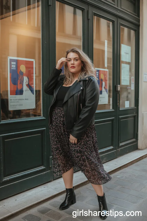 Black Moto Jacket and Floral Skirt