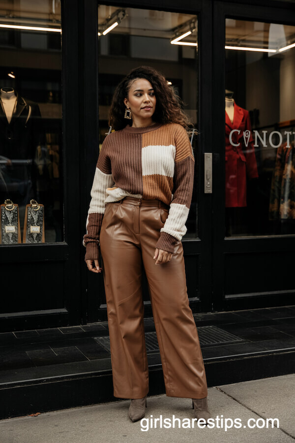 Colorblock Sweater with Wide-Leg Pants