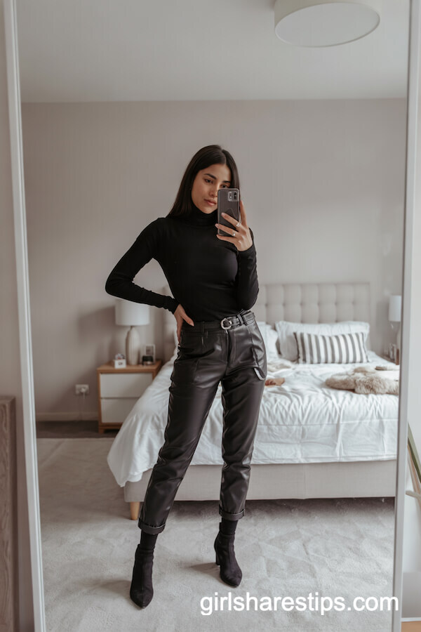 Sleek All-Black Mirror Selfie Outfit