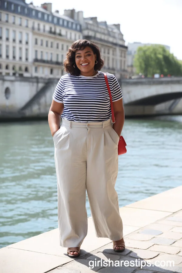 Classic Breton Stripe Tee White Linen Trousers