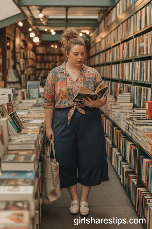 Colorful Print Shirt and Navy Culottes