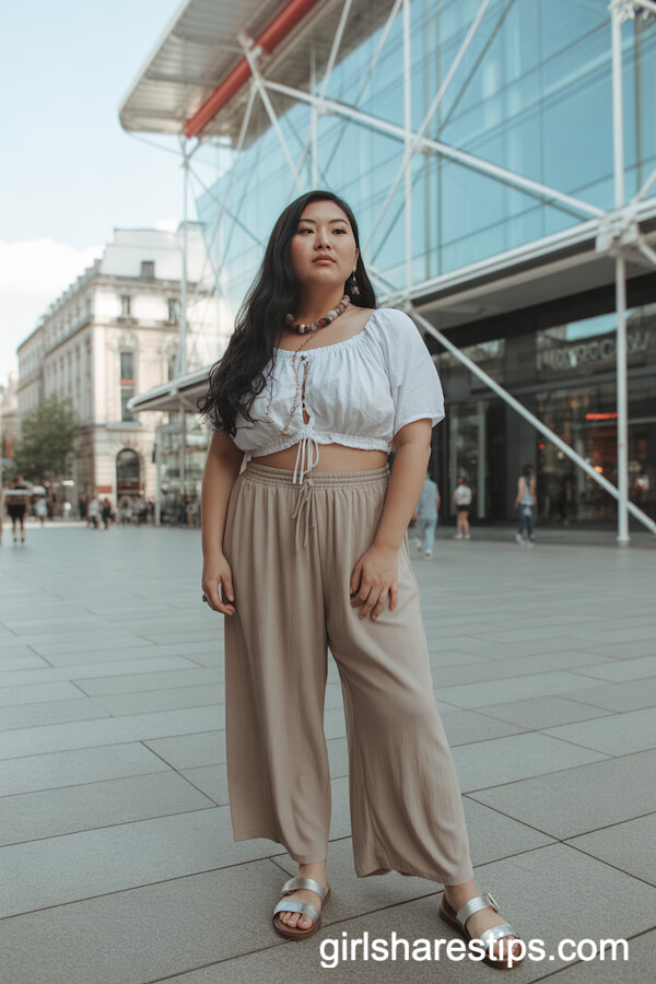 Boho Palazzo Pants and Cropped Peasant Blouse