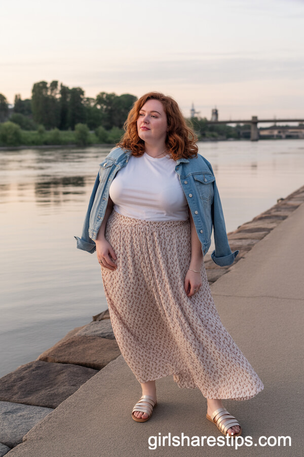 Printed Maxi Skirt Fitted White Tee