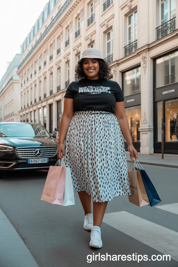 Graphic Tee Polka Dot Midi Skirt
