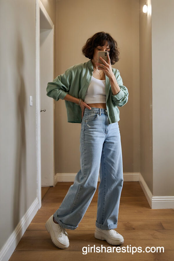 Wide-Leg Jeans and Cropped Cardigan